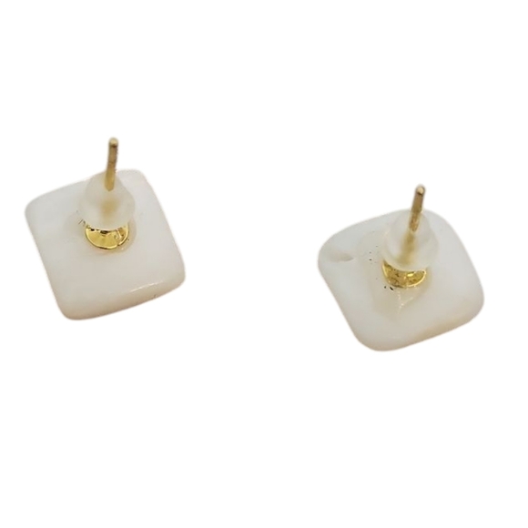 Gold Plated Square Mother Of Pearl Post Earrings - Picture 3 of 4